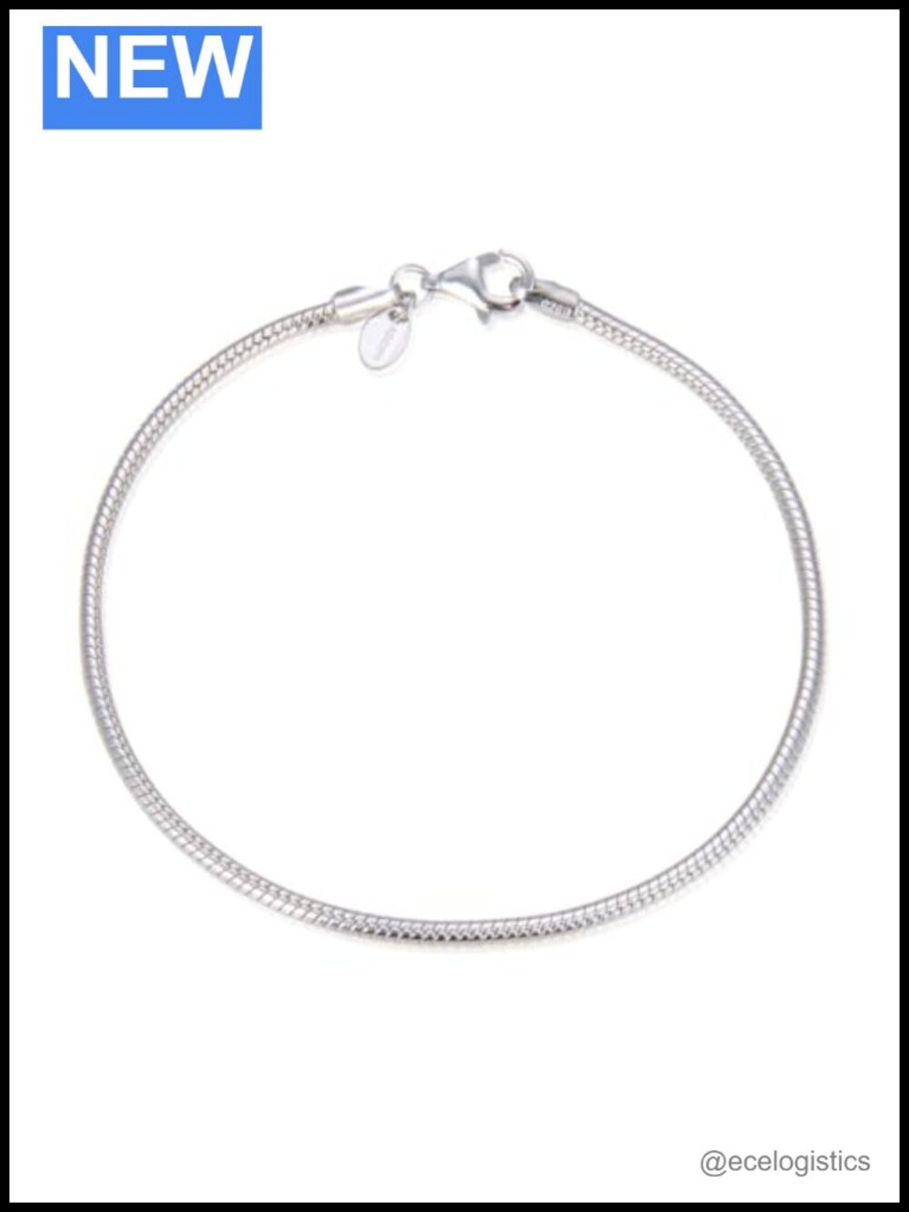 Solid 925 Sterling Silver 18K White Gold Plated Snake Chain Bracelet